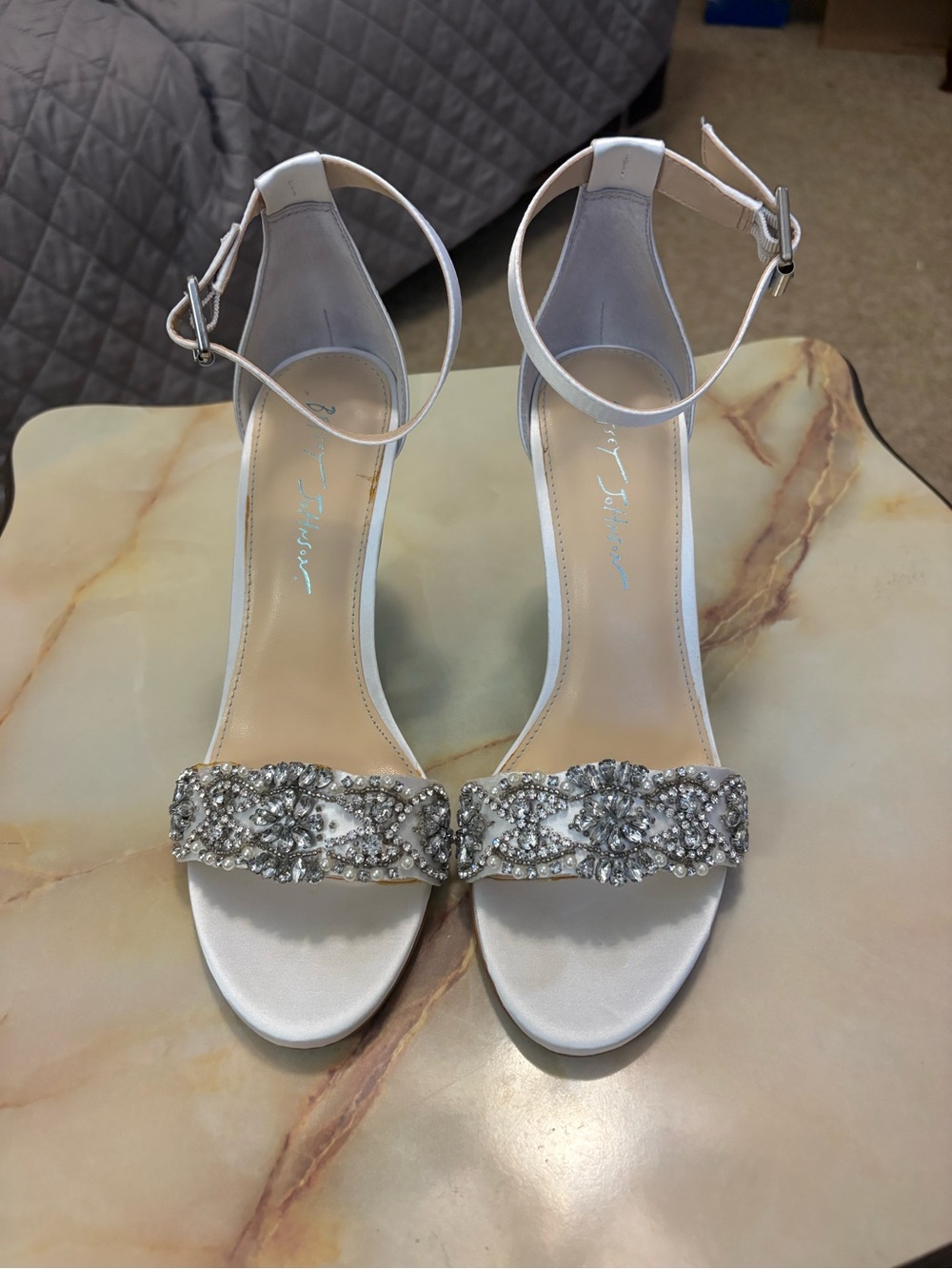 Betsy Johnson Women’s White Ankle Strap Shoes w Rhinestone Accents-Sz 9 M -New